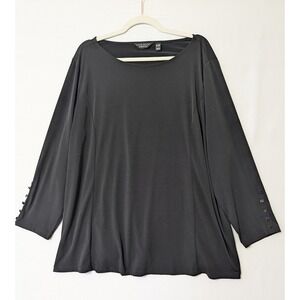 Susan Graver Everyday Plus 3XP Black Blouse‎ Long Sleeve Button Detail Office